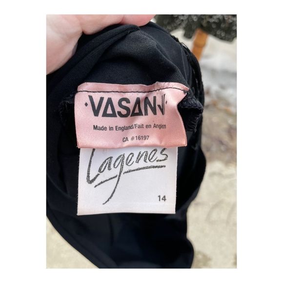 90s Lagenes Black Bodycon Wiggle Dress Sz 14 Crisscross Sleeveless Party Bandage - Picture 11 of 12